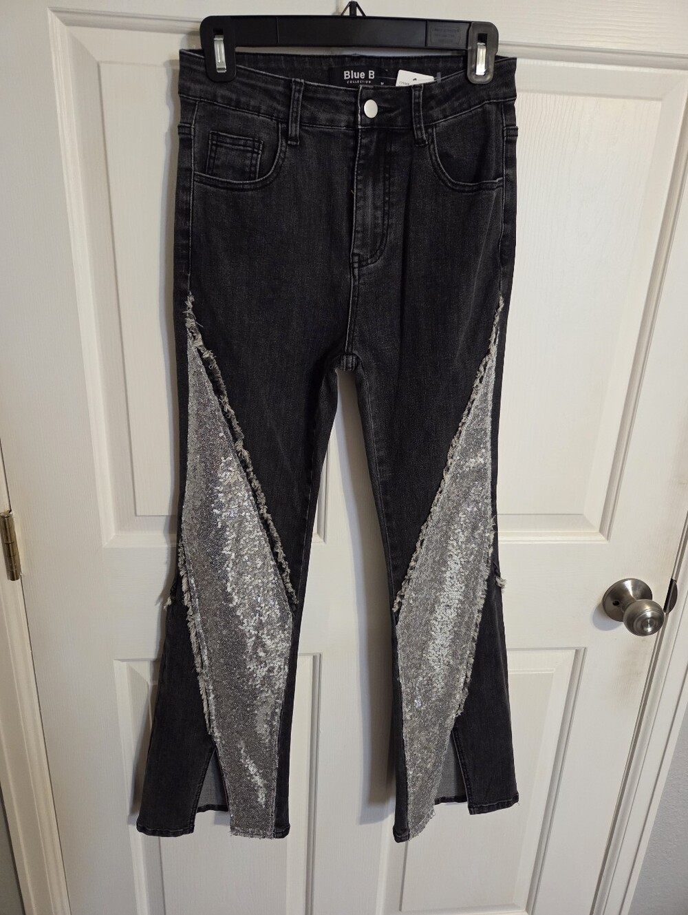 Blue B M Black Flare Jeans ✨ Silver Sequins NWT